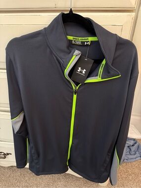 Under Armour Men's Dark Gray Performance Jacket with Neon Green Trim